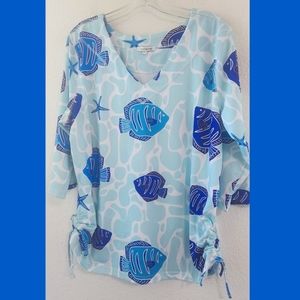 Petsche Fish Print V Neck Summer Top XL